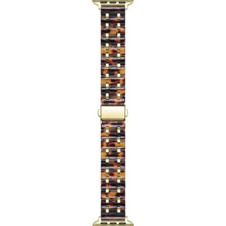 Posh Tech Alana Resin & Stainless Steel Apple Watch Bracelet Watchband in Brown Tortoise/Gold at Nordstrom