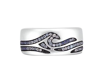 LuvMyJewelry Breaking Waves Sapphire & Topaz Silver Band Men Ring