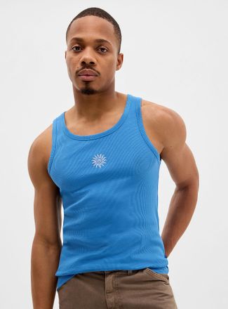 Le 31 Mens Exotic embroidery ribbed Tank Top Standard fit