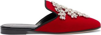 Giuseppe Zanotti Elsa crystal velvet mules - women - Velvet/Leather/Crystal/Metal/Leather - 37.5 - Red