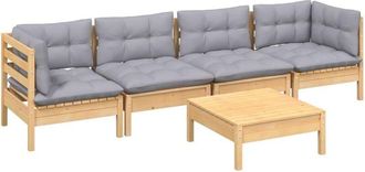 vidaXL Juego De Muebles De Jard&iacute;n 5 Pzas Y Cojines Madera Maciza Pino Vidaxl