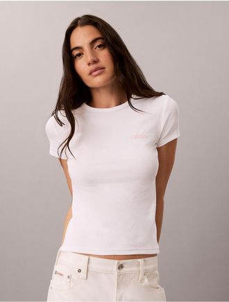 Calvin Klein Jeans Calvin Klein Womens Contour Rib Logo Graphic Slim T-Shirt - Open White - XL