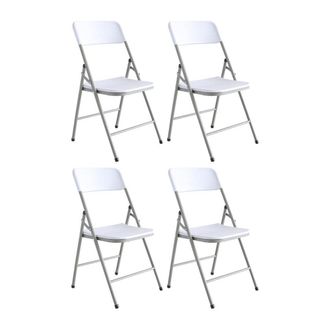 LOLAhome Set de 4 sillas de jard&iacute;n plegables de HDPE y acero blancas
