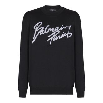 Balmain Round-neck Knitwear, male, Black, XL, Merino wool jumper