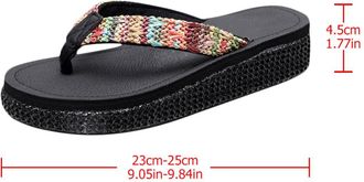 Yardwe Summer Womens Wedge Slippers Non-Slip Thick Sole Beach Sandals Raffia Mid Heel Black Size 37 UK 4 for Seaside and Outdoor Wear