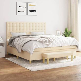 vidaXL Cama Box Spring Con Colch&oacute;n Tela Color Crema 160x200 Cm Vidaxl