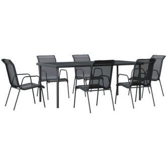 vidaXL Juego De Comedor Para Jard&iacute;n 7 Piezas Acero Y Textilene Negro Vidaxl