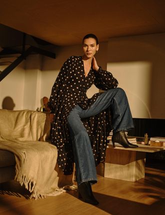 Nobody's Child Black Polka Dot Balloon Sleeve Sofia Midi Dress