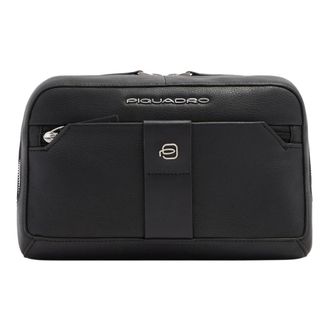 Piquadro Tassen, Heren, Zwart, ONE Size, Leer, Leren Clutch Tas met Afneembare Riem