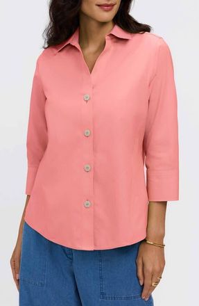 Foxcroft Paityn Non-Iron Cotton Shirt in Coral Reef Red at Nordstrom, Size 2