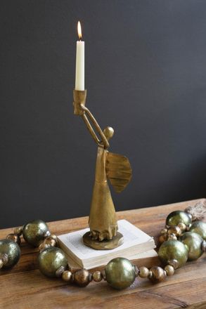 Kalalou Metal Christmas Angel Taper Candle Holder - Antique Gold