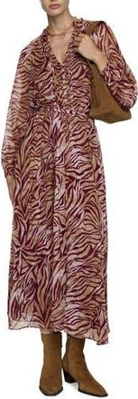 Mango Abstract Print Long Sleeve Dress in Maroon at Nordstrom Rack, Size 10