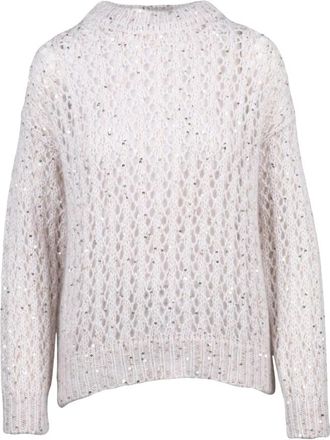 Eleventy Maglia Traforata Girocollo - Dames - Ronde hals truien - Beige - M - Katoen - Truien & Vesten