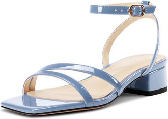 Castamere Womens Low Chunky Block Heel Square Toe Ankle Strap Sandals Dress Wedding Party Shoes 3.5 CM Heels Cobalt Blue 3.5 UK