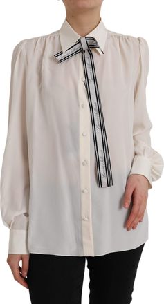 Dolce & Gabbana Womens Off White Long Sleeve Button Down Blouse Top Silk