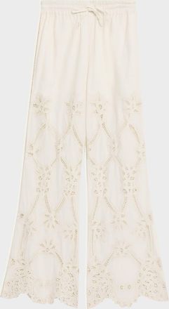 Veronica Beard Daisy Wide-Leg Eyelet Pants