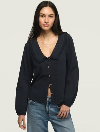 Lucky Brand Womens Long Sleeve Peter Pan Collar Top