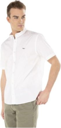 Harmont & Blaine Witte Katoenen Overhemd met Iconisch Bassotto Borduursel - Heren - Korte mouwen Overhemden - Wit - 3XL - Katoen - Overhemden