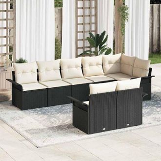 vidaXL Vidaxl - Conjunto De Sof&aacute; De Jard&iacute;n Con Coj&iacute;n 8 Pcs Negro Polirat&aacute;n