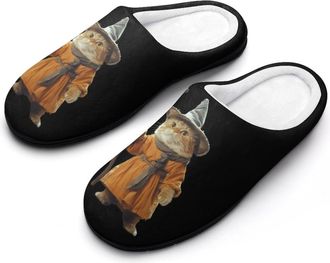 Generic Wizard Weird Halloween Cat Mens House Slippers Memory Foam Washable Cotton Slip on Home Shoes