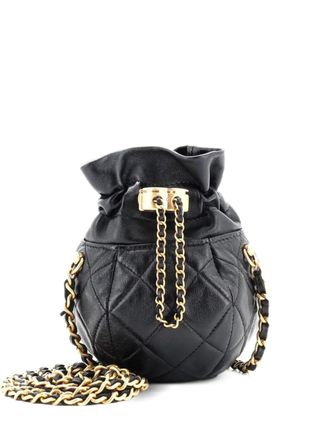 Chanel Drawstring CC Round Bucket Clutch with Chain Quilted Lambskin Mini crossbody bag - Black