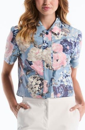 Shelli Segal Floral Faux Leather Crop Jacket in Skyway at Nordstrom Rack, Size X-Large