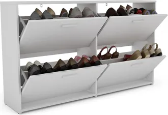 Costway Costway - Zapatero Con 2 Niveles, Organizador Con 4 Puertas Abatibles, Zapatero Estrecho (blanco)