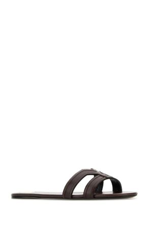 Saint Laurent Womens Brown Leather Mabrouka Slippers Parisbrown Flat Shoes