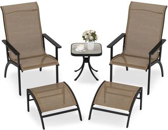 Costway Set 5 Pezzi Tavolino e Sedia da Giardino, Set Mobile da Esterno con Tavolino Laterale e Sedia Adirondack, Set di Mobili da Conversazione per