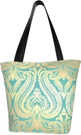 AOOEDM Shimmer Damask Metallic Reusable Grocery Bag Shopping Bag Casual Shoulder Bag Handbag for Men Women ECO Market Bag Beach Bag Travel Totes