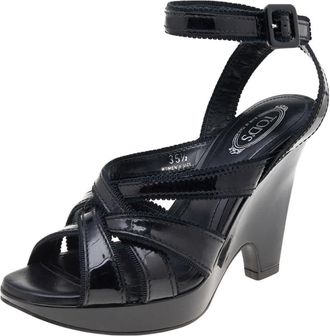 Tod's Tods Black Patent Leather Strappy Sandals