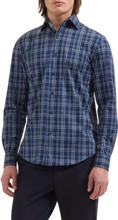 Bugatchi Devon Plaid Long Sleeve Button-Up Shirt in Navy at Nordstrom, Size Xxx-Large