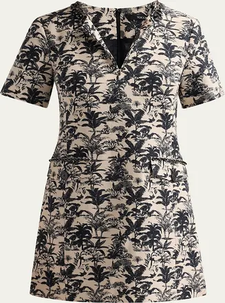 Toccin Blythe Embellished Palm Jacquard Mini Shift Dress
