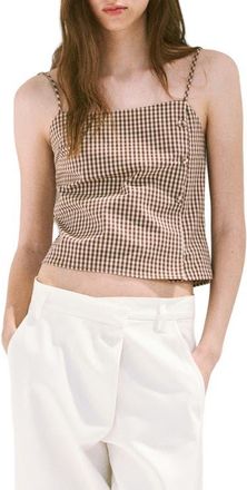 Mango Gingham Print Crop Camisole in Brown at Nordstrom, Size X-Small