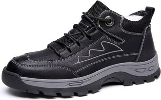 Generic Mens Flat Heel Lug Sole Casual Shoes Lace Up Outdoor Boots Round Toe PU Leather Work Boots,Black,6.5 UK