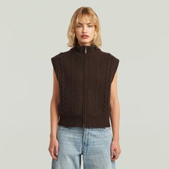 G-Star Cable Full Zip Gebreid Vest - Bruin - Dames