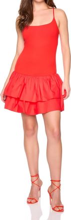 Susana Monaco Knit Poplin Drop Waist Double Tier Dress In Flame