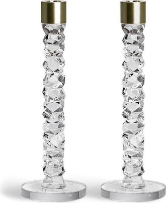 Orrefors Carat Set of 2 Large Crystal & Brass Candlesticks in Crystal/Brass at Nordstrom