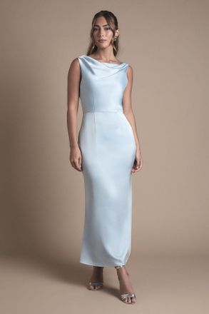 Oasis Womens Cowl Neck Open Back Midi Bridesmaid Dress - Light Blue - Size 14 UK