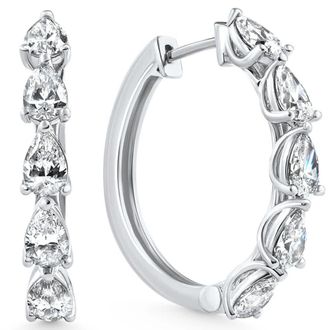Pompeii3 4Ct Diamond Pear Shape Hoops 14k White Gold Lab Grown Womens Earrings 1.25