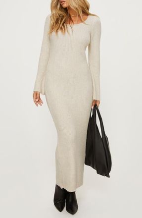 Princess Polly Malletti Long Sleeve Rib Maxi Sweater Dress in Beige at Nordstrom, Size Small