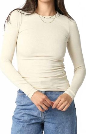 Olivaceous Cassie Long Sleeve Ribbed Top In Light Khaki