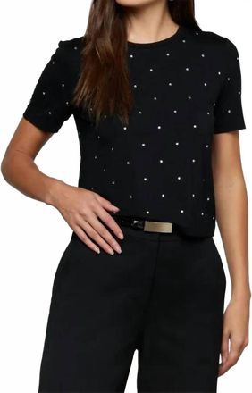 L'agence Stormy Short Sleeve Embellished Crew Neck Tee In Black