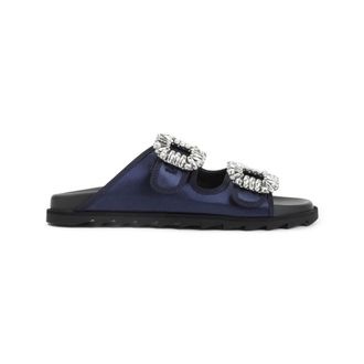 Roger Vivier Schoenen, Dames, Blauw, 39 EU, Satijn, Slidy Strass Bord Gros Satin Muiltjes