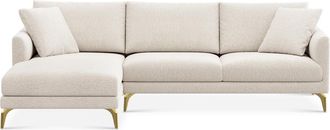 Castlery Lena Chaise Sectional Sofa Left Facing Customized, (Performance Boucle) Cream (Brass Legs), Spill Resistant, Removable Covers for Sofas, Castlery