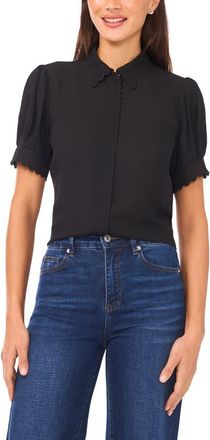 CeCe by Cynthia Steffe Scallop Short Sleeve Top in Rich Black at Nordstrom, Size X-Large