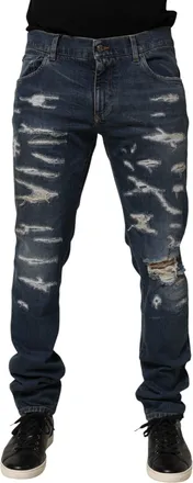 Dolce & Gabbana Blue Tattered Cotton Skinny Men Denim Jeans Co+02 Clothing