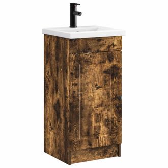 vidaXL Vanidad De Ba&ntilde;o Con Lavabo Roble Ahumado 42 X 40 X 84,5 Cm Vidaxl