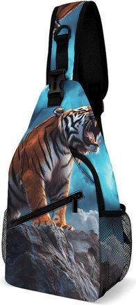 Generic Roaring Tiger And Thunder Unisex Shoulder Bags Casual Crossbody Chest Bag Sling Backpack for Hiking Cycling Travel