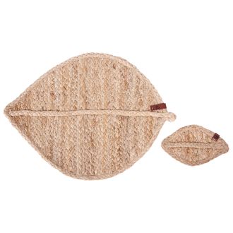 Beliani Conjunto De 12 Manteles Individuales Y Posavasos 30x40/10x15 Cm Yute Natural Hecho A Mano Forma Hoja Comedor Estilo Boho Pepperleaf